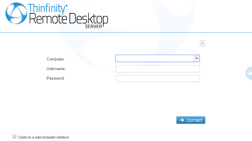 ThinRDP Server HTML5, Web-based RDP desktop remote access connection screen